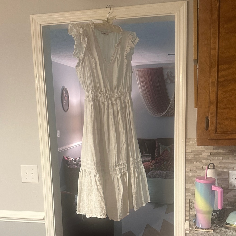 Sam Edelman White Maxi Dress with Ruffled Sleeves